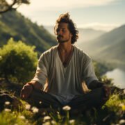 man-practicing-mindfulness-meditation-peaceful-natural-environment