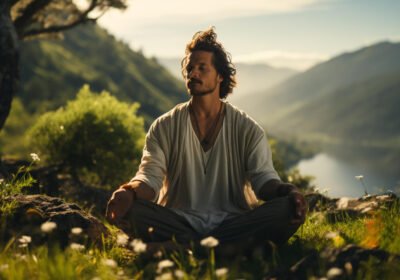 man-practicing-mindfulness-meditation-peaceful-natural-environment