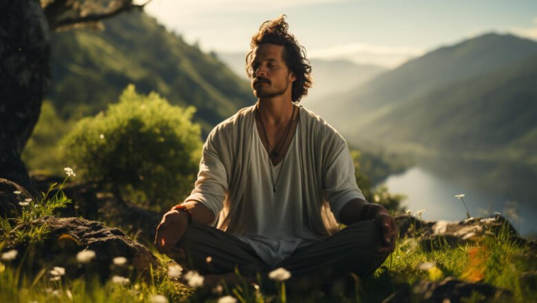 man-practicing-mindfulness-meditation-peaceful-natural-environment